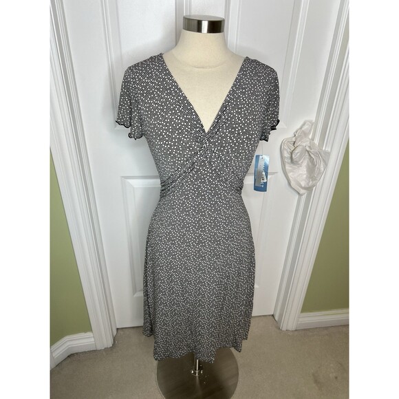 NINE WEST Womens Dress Black Dot Print S Short Sleeve Pullover V-Neck Belt New - Picture 10 of 12